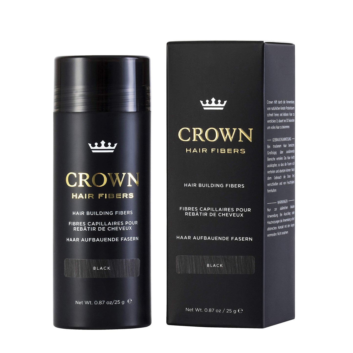 CROWN HAIR FIBERS for Thinning Hair (BLACK) - Instantly Thickens Thinning or Balding Hair for Men & Women - 0.87oz/25g Bottle - Best Natural Keratin Hair Loss Concealer