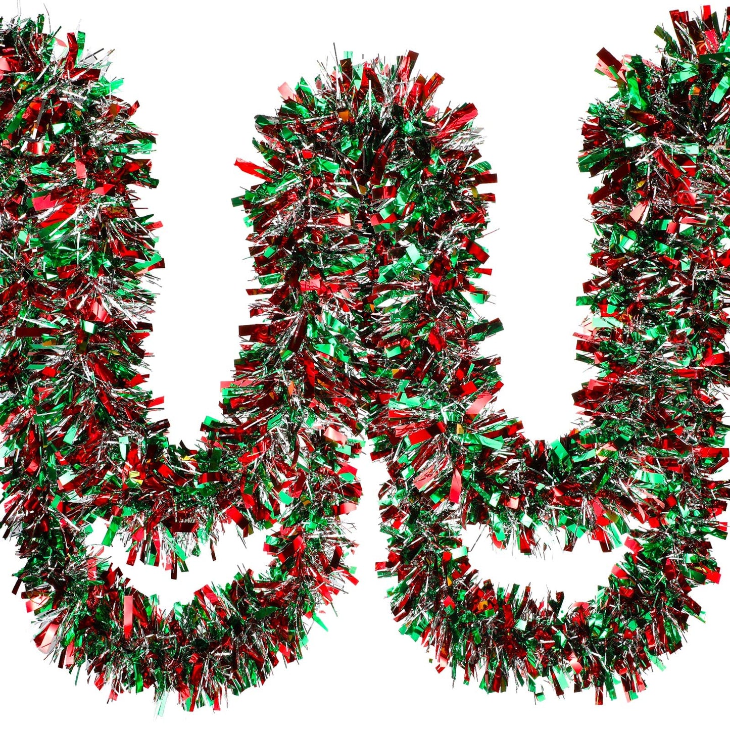 Ceenna 150 Feet Christmas Tinsel Garland Metallic Twist Garland Shiny Hanging Garland Ornaments for Christmas Tree Party Supplies Indoor and Outdoor Decoration (Red Green Silver)