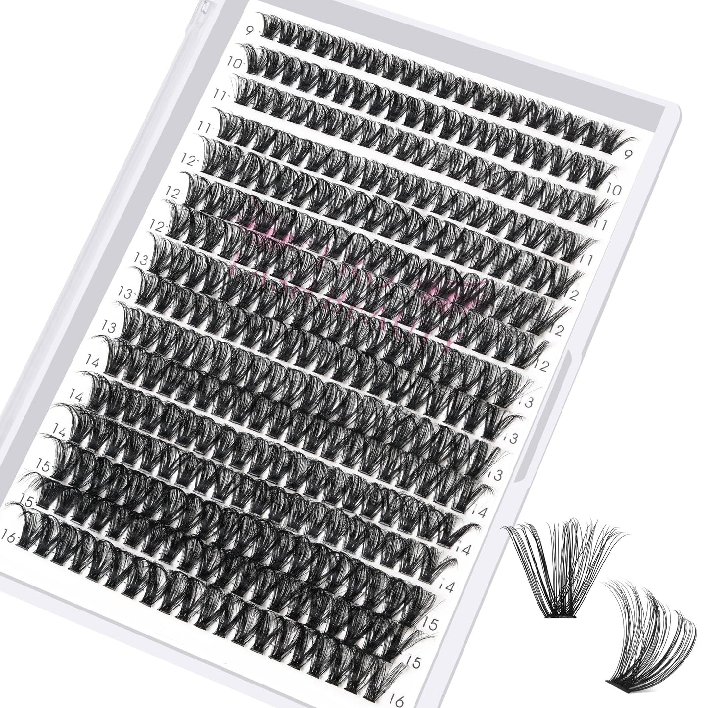 Individual Lashes 60D Mixed 0.05 Lash Clusters 14 Rows that Look Like Eyelash Extensions DIY Lash Extension Self Application At Home (60D-C-9-16mix)