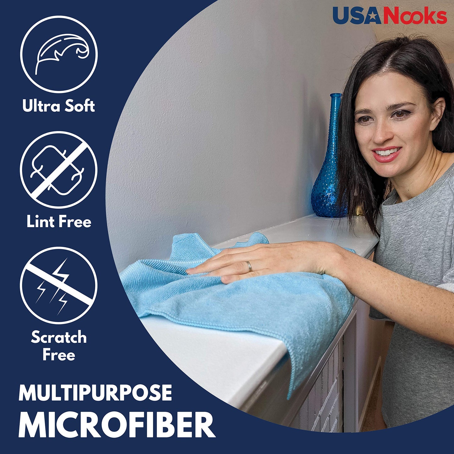 USANOOKS Microfiber Cleaning Cloth - Turq - 12Pcs (12.5x12.5 inch) High Performance - 1200 Washes, Ultra Absorbent Car Towel Traps Grime & Liquid for Streak-Free Mirror Shine - car Washing Cloth