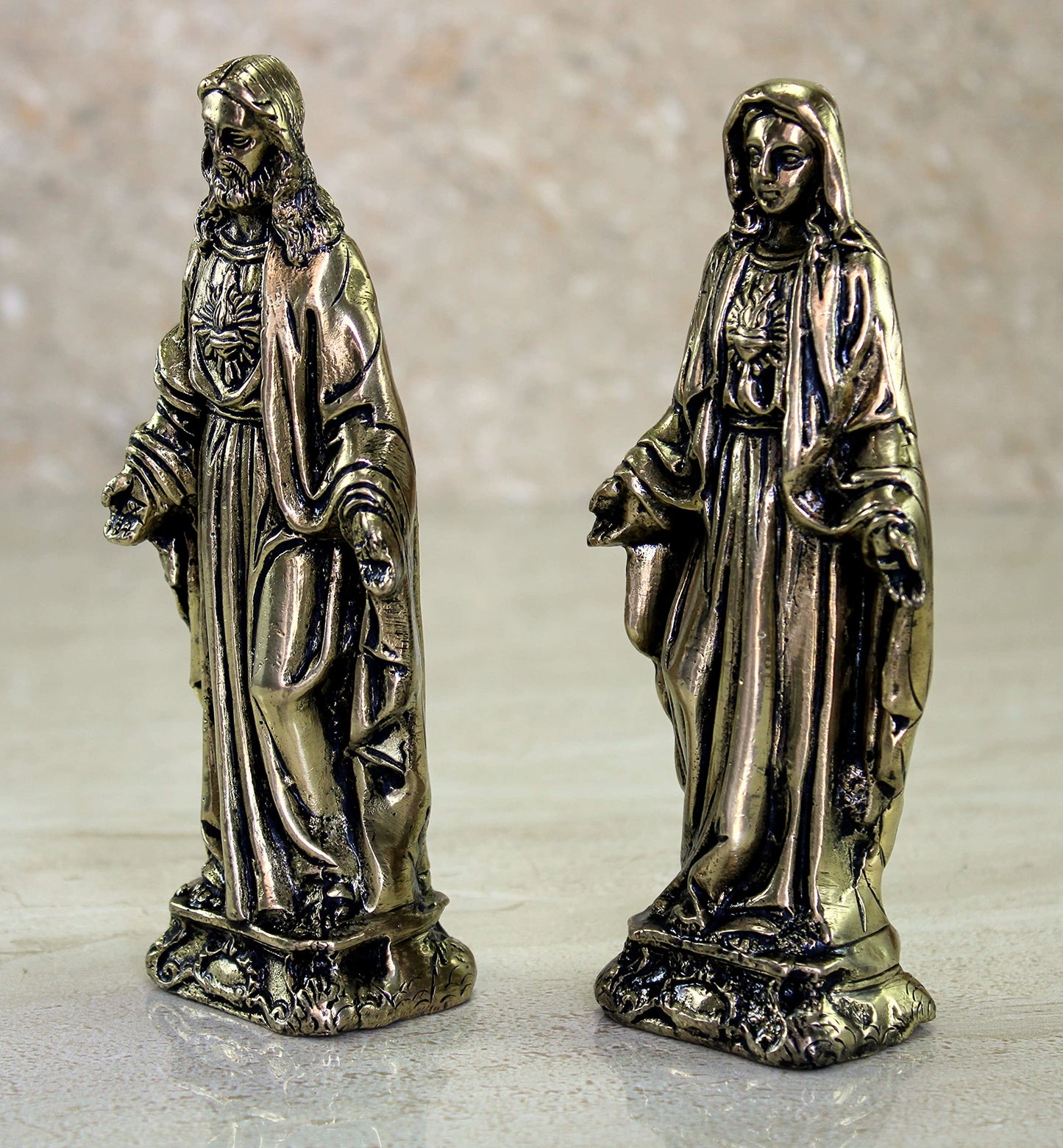 eSplanade Brass Jesus Christ and Mother Mary Idol Statue Sculpture - 5.75 inches | Holy Statue of Christians