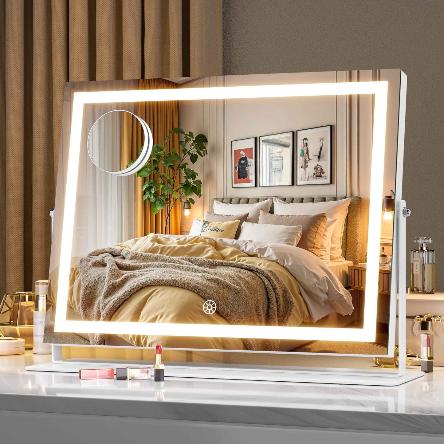 MINISO Vanity Mirror with Lights-15" x 11.4" LED Makeup Mirror, 3 Color Modes Touch Control and Brightness Adjustment Lighting Mirror, 10X Magnifying Glass, 360° Rotation