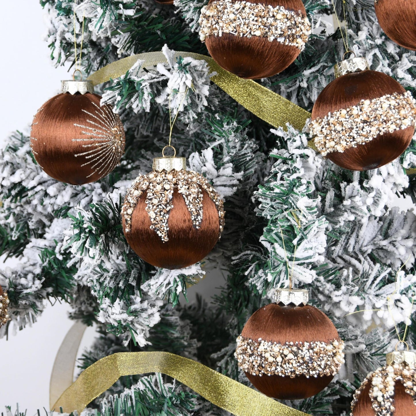 Christmas Ornaments Brown Tree Decorations - Pack of 12 Satin Xmas Balls Ornament - Silk Shatterproof Bulbs Luxury Baubles 80mm 3.15 inch