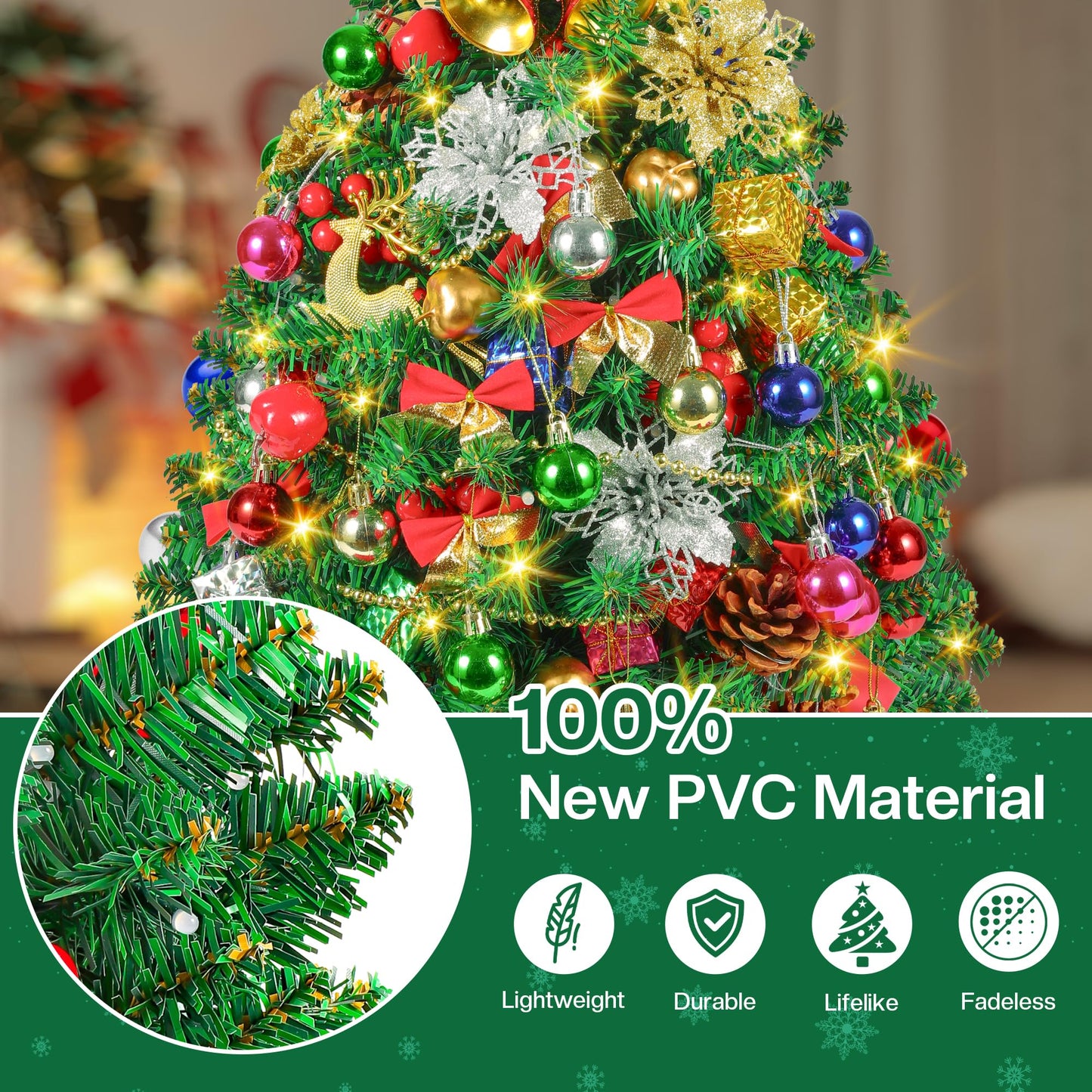 2FT Mini Christmas Tree, Small Christmas Tree with Lights, Prelit Tabletop Christmas Tree with 100 Branch Tips and 80+ DIY Ornaments, Christmas Decorations Indoor and Gifts for Men Women