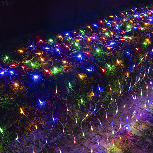 Dazzle Bright Christmas 360 LED Net Lights, 12FT x 5 FT Connectable Waterproof String Lights with 8 Modes, Christmas Decorations for Indoor Outdoor Xmas Party Yard Garden Decor (Multi Colored)