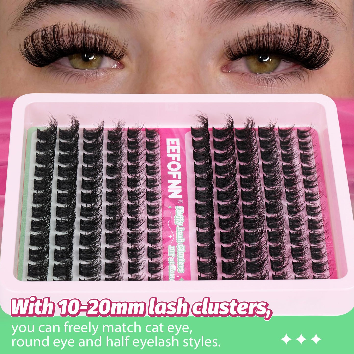 Eefofnn DIY Lash Extension Kit Fluffy Volume Individual Eyelashes D Curl Mink Lash Clusters with Lash Glue Bond and Seal Tweezers 10-20mm Thick Eyelash Extensions Kit DIY at Home