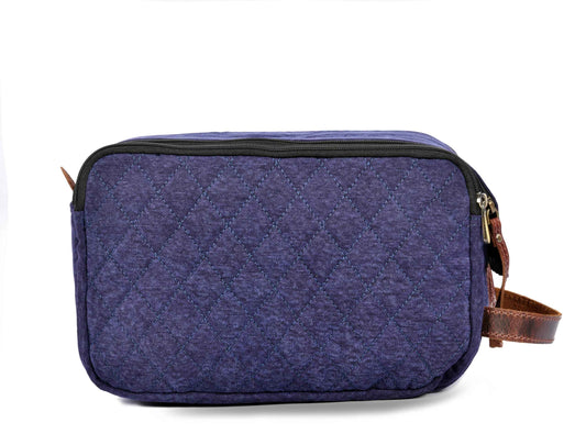 Canvas Leather Toiletry Bag for Men, Travel Toiletry Organizer Dopp Kit Water-resistant Shaving Bag for Toiletries Accessories, Denim, Large (Vintage, Denim)