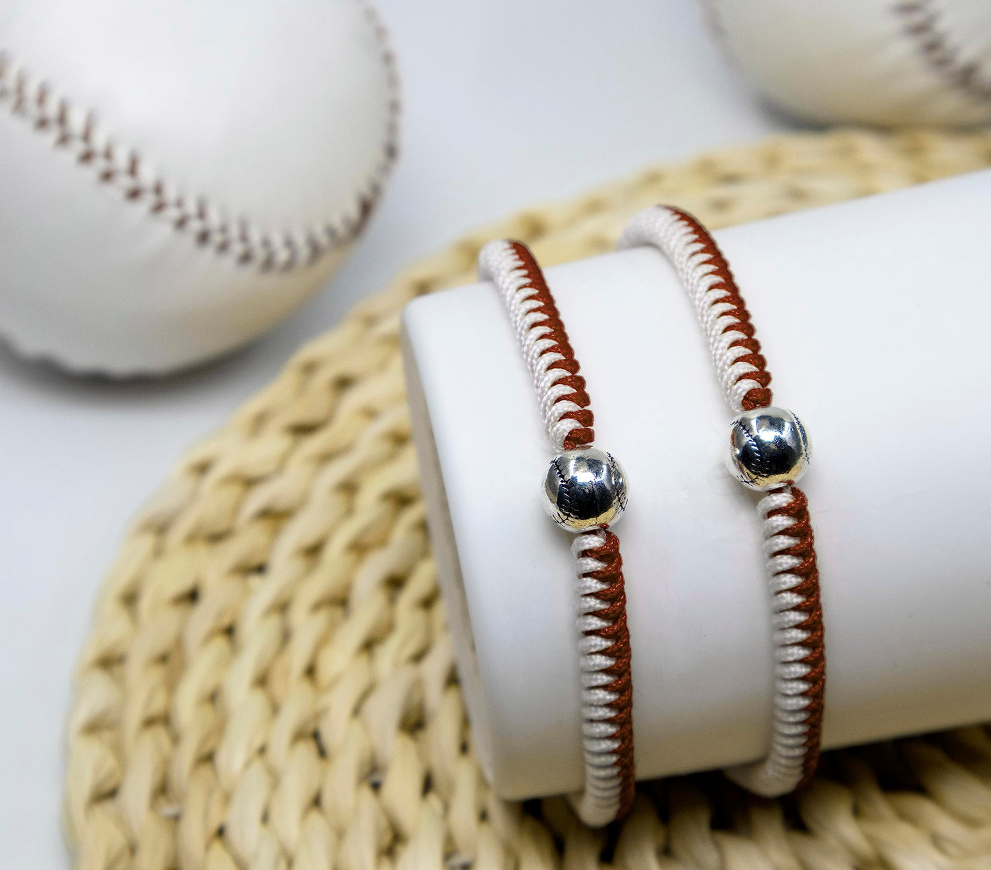 Handmade Braided Bracelets Baseball Gifts for Boys Adjustable Wristbands with Baseball Beads, Inspirational Baseball Bracelets for Girls Teens Adults (Brown 2PCS)