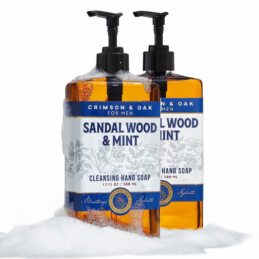 Body Prescriptions 2 Pack Men's Hand Soap by Crimson & Oak | Deep Cleansing Hand Soap with Pump Dispenser, Sandalwood and Mint Men's Hand Wash, Liquid Hand Soap