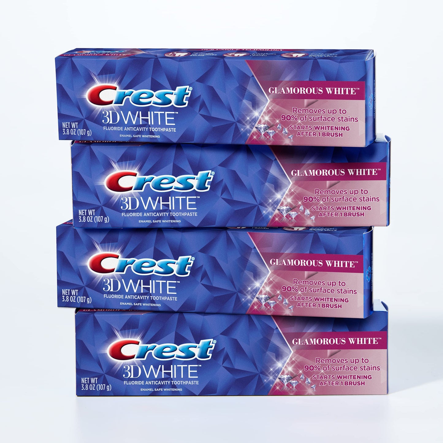 Crest Toothpaste 3D Glamorous White, Mint, (Packaging May Vary) 3.8 Oz, Pack of 4