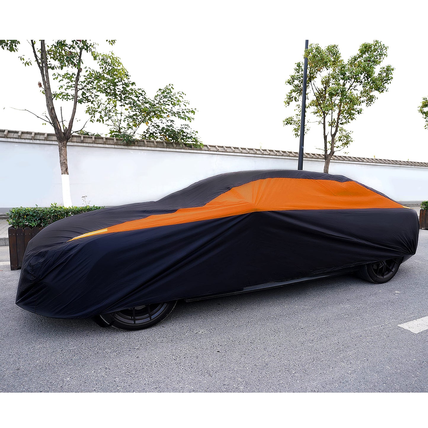 MORNYRAY Waterproof Car Cover All Weather Snowproof UV Protection Windproof Outdoor Full car Cover, Universal Fit for Sedan (Fit Sedan Length Up to 153 inch, Orange)