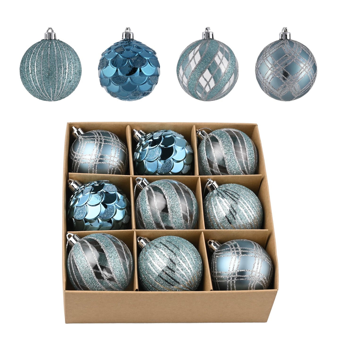 Valery Madelyn Christmas Ball Ornaments, 9ct Light Blue and Silver Shatterproof Christmas Tree Decorations Set, 2.76 Inches Coastal Ocean Hanging Ornaments for Xmas Trees Bulk Holiday Decor