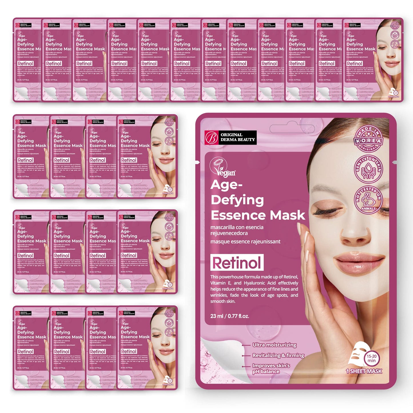 Original Derma Beauty Collagen Face Masks 24 PK Age-Defying Retinol Face Mask Skin Care Sheet Masks Set for Beauty & Personal Care Korean Face Mask