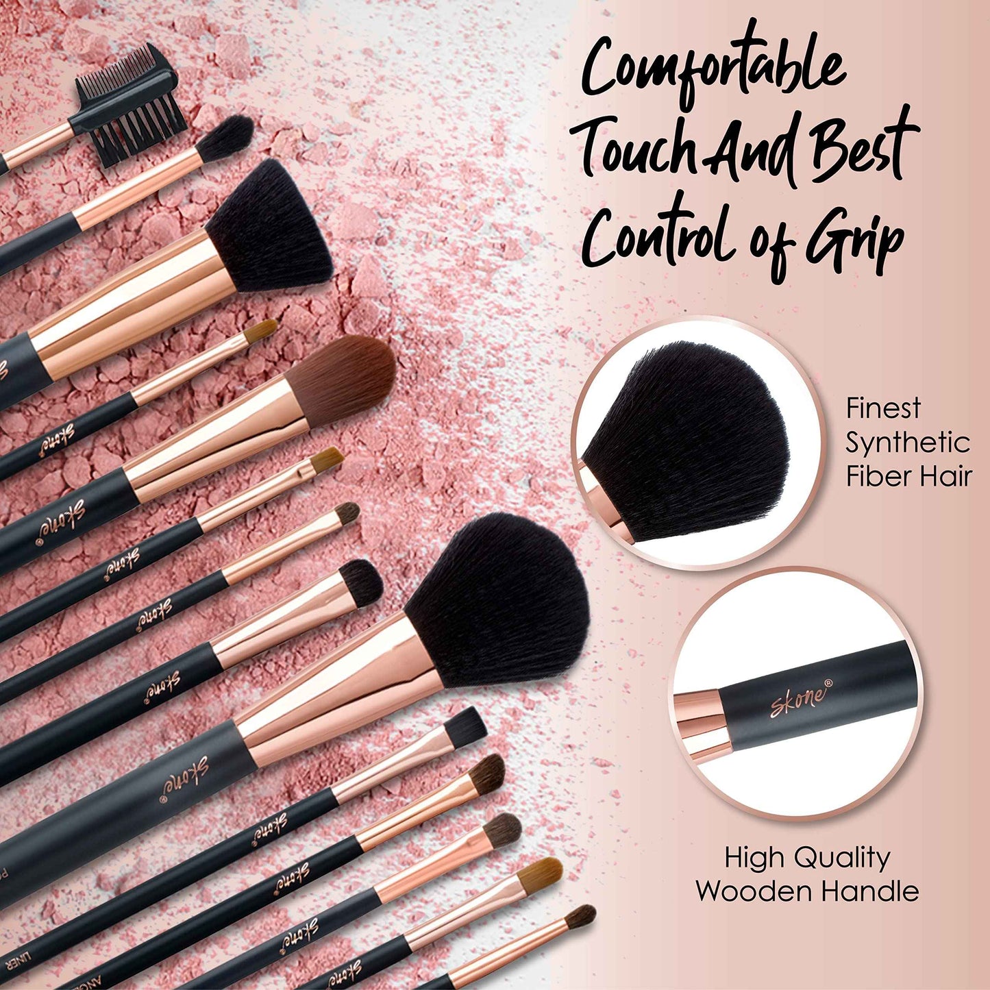 Professional Makeup Brush Set - Skone Luxe Pro Makeup Brushes, 6 pc Set