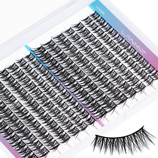 LANKIZ C+D Lash Clusters, 154pcs Individual Lashes for DIY Lash Extensions, Wispy Cluster Lashes, 10-16mm Mix Length Cluster Eyelash Extensions, Soft & Natural Lashes