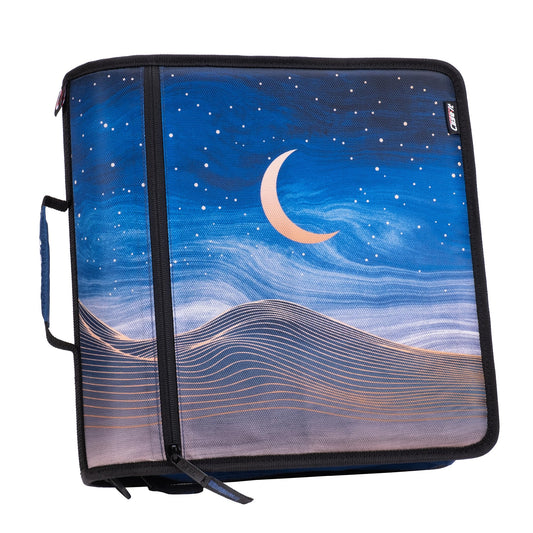 Case-it Mighty Zip Tab Zipper Binder, 3" O-Ring with 5-Color tabbes, Expanding File Folder and Shoulder Strap and Handle, D-146- Desert Night