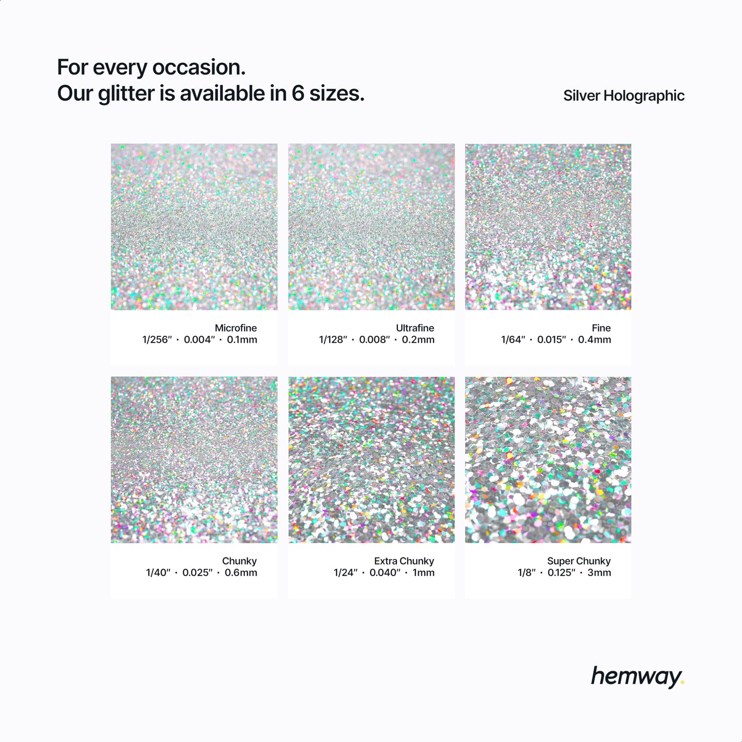 Hemway Craft Glitter 100g / 3.5oz Glitter Flakes for Arts Crafts Tumblers Resin Epoxy Scrapbook Glass Schools Paper Halloween Decorations - Super Chunky (1/8" 0.125" 3mm) - Silver Holographic