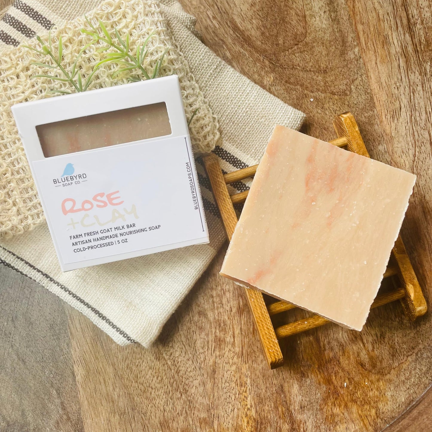 Bluebyrd Soap Rose Clay Goat's Milk Soap Bar | Natural Rose Soap Bars Made With Organic Ingredients | Farm Fresh Goat Milk Cleansing Bar Soaps -Moisturized Smooth Skin (Rose + Clay)