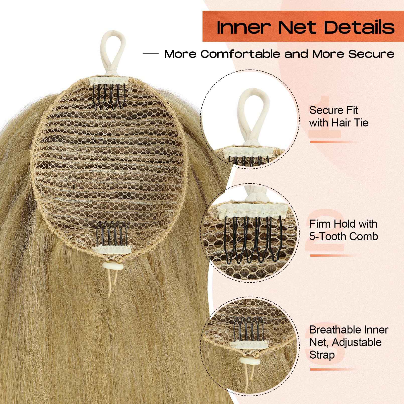 SEIKEA Cheer Ponytail Hair Piece, 100% Super Protein Fiber Straight Cheerleader Hairpiece Lightweight Silky Smooth Fluffy 18" Ponytail Extension for Cheerleader Competition, Dance Blonde