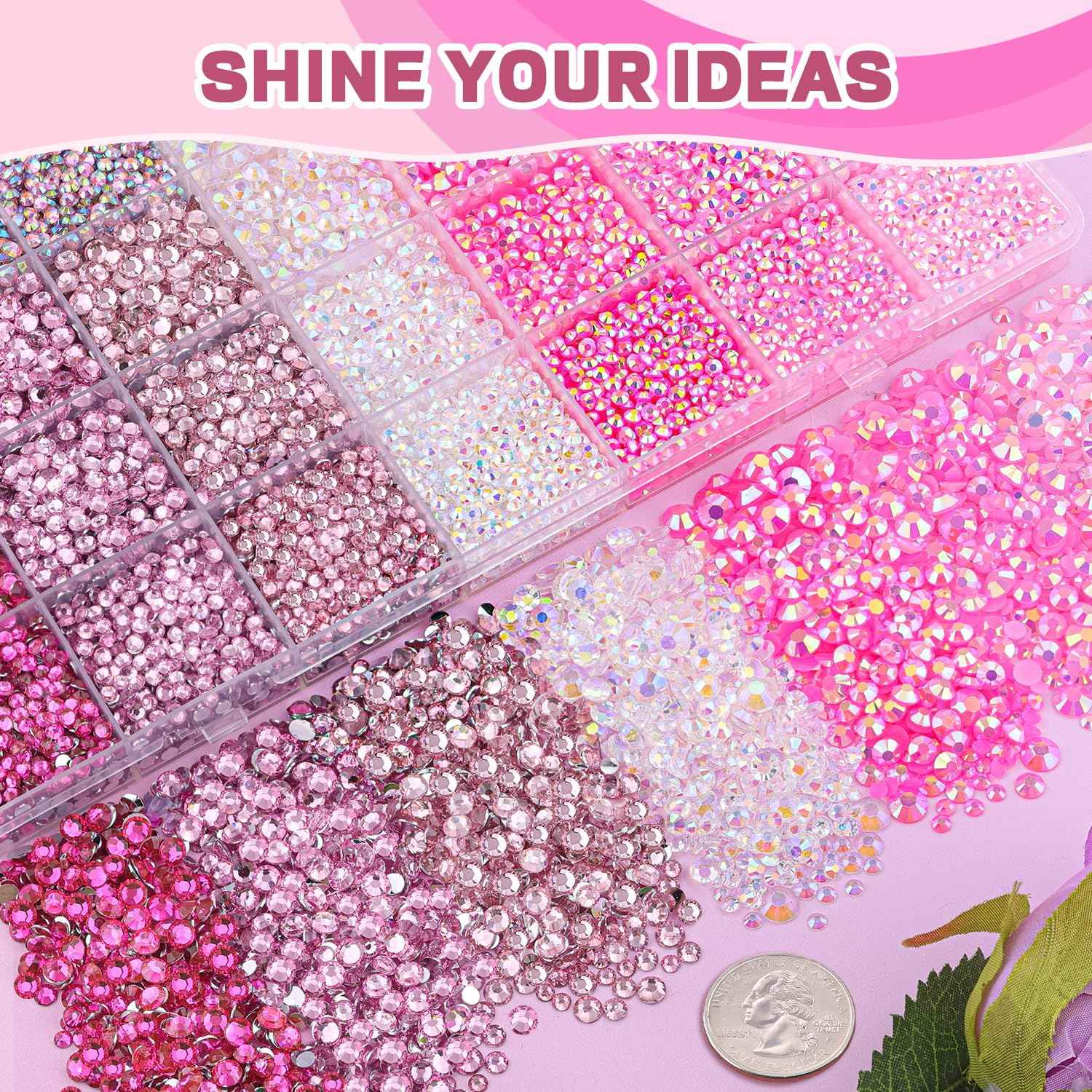20000Pcs Pink Rhinestones for Bedazzling with 3Pcs B7000 Jewelry Glue, Resin Rhinestones for Crafting Crafts，Bedazzler Kit Flatback Gems for Clothing Shoes Tumblers Nail Art