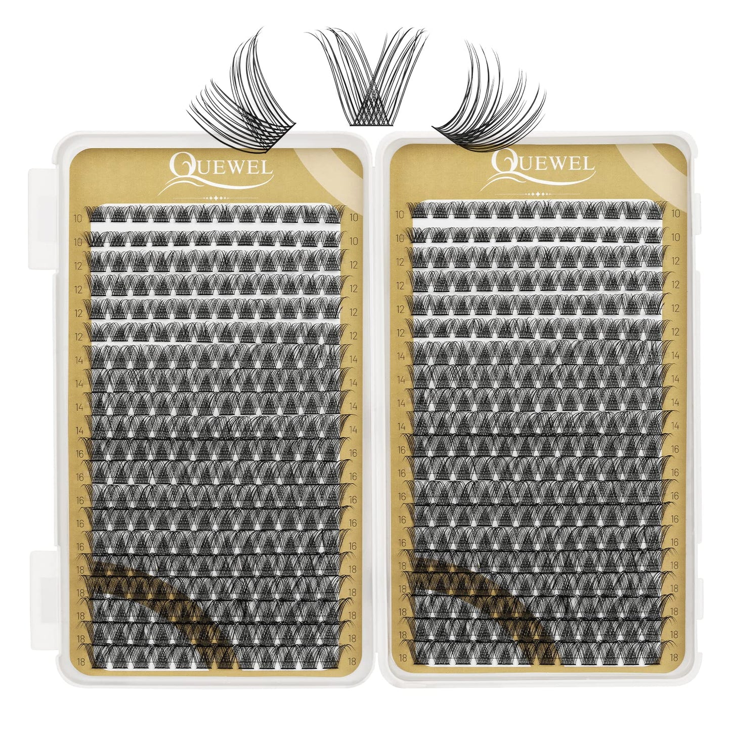 QUEWEL Lash Clusters 480 Pcs Individual Lashes Mix10-18mm Cluster Lashes Practical Soft Comfortable DIY Lash Extensions Lasting Enlarged Eyes (Natural-Mix10-18)