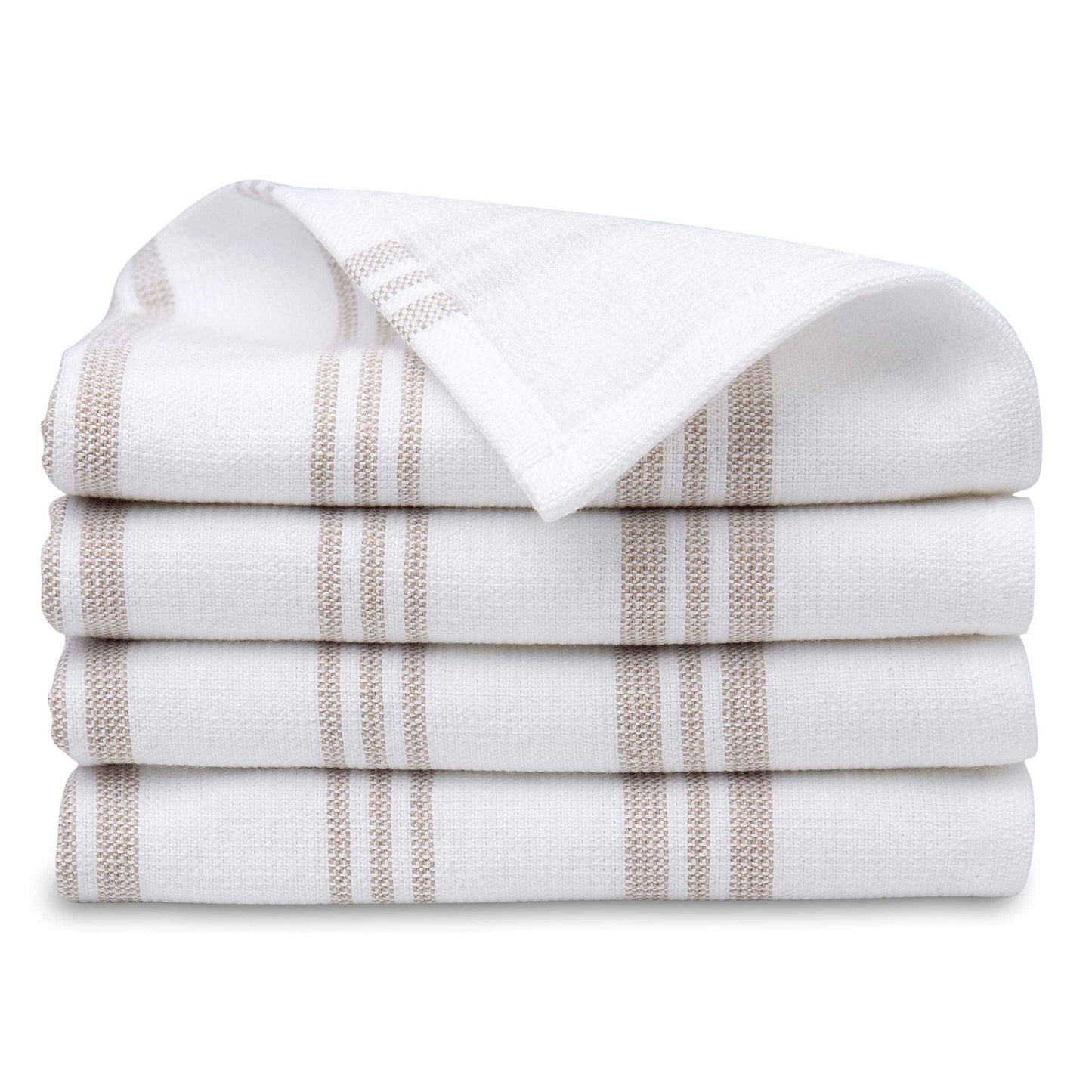 Sticky Toffee Cotton Washcloths Set of 4 – 13x13 in Tan Modern Stripe Terry Towels, Soft and Absorbent Reusable Fingertip Towels, Quick Drying