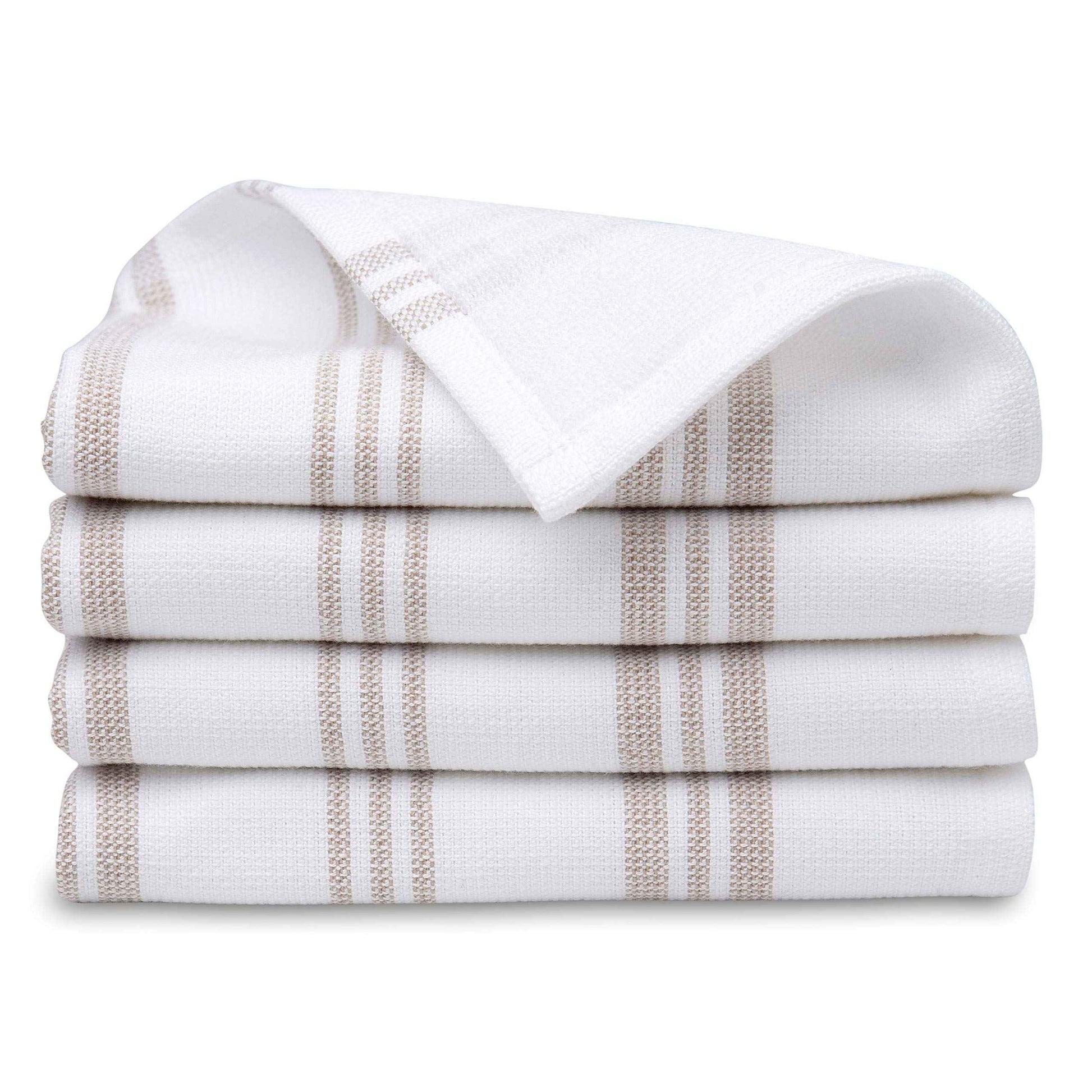Sticky Toffee Cotton Washcloths Set of 4 – 13x13 in Tan Modern Stripe Terry Towels, Soft and Absorbent Reusable Fingertip Towels, Quick Drying