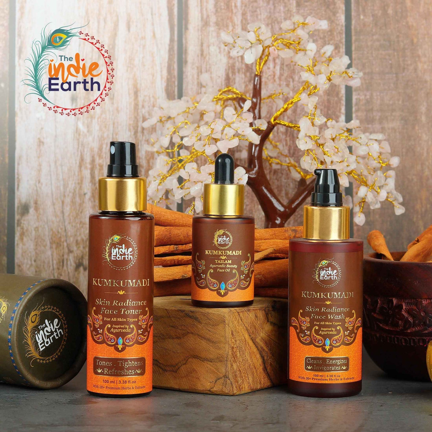 The Indie Earth Kumkumadi Tailam 30 ml | Ayurvedic Beauty Face Oil | Night Serum for Brighter, Glowing & Younger-Looking Skin with Turmeric, Saffron & Indian Lotus