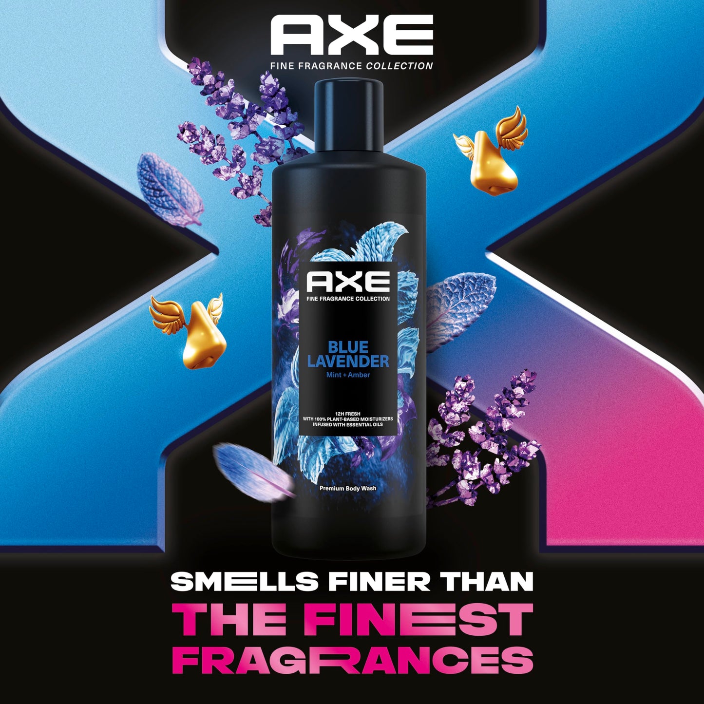 AXE Fine Fragrance Collection Body Wash For Men Blue Lavender 4 Count 12h Refreshing Scent Shower Gel Infused with Lavender, Mint, and Amber Essential Oils 18 oz