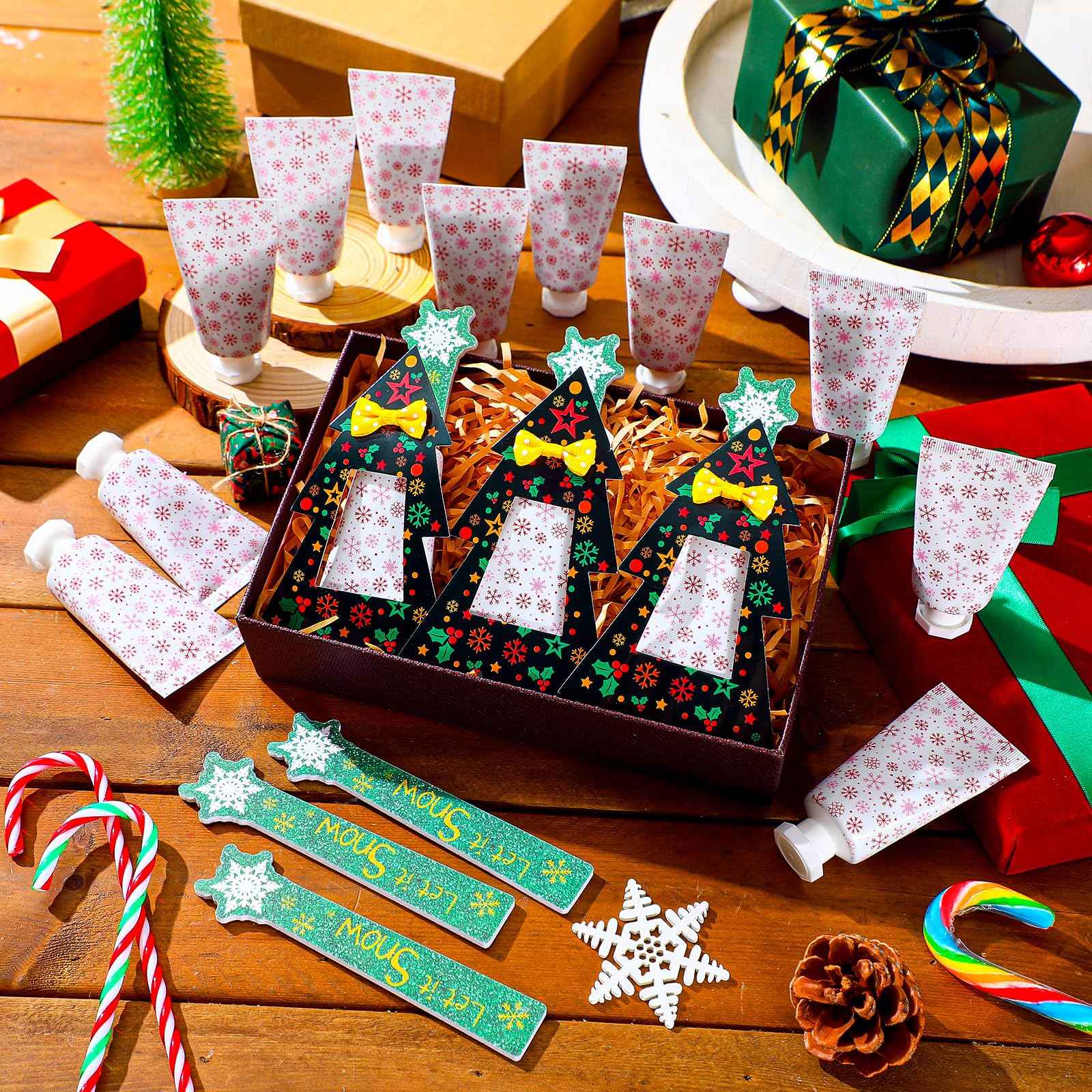 Sacubee 24 Christmas Hand Cream with Nail File Gifts Set Snowflake Hand Cream & Nail File Christmas Party Favors Travel Size Skin Lotion Xmas Party Supplies for Guests