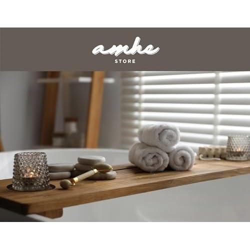 Amhe Store! Luxury Rustic Acacia Wood. Durable, Water-Resistant, Minimalistic, Adjustable 35x9 Inches. Lovely Gift - Box. Bath Tub Tray Wood - Bath Tray for Tub. Unique Natural Grain for Relaxation