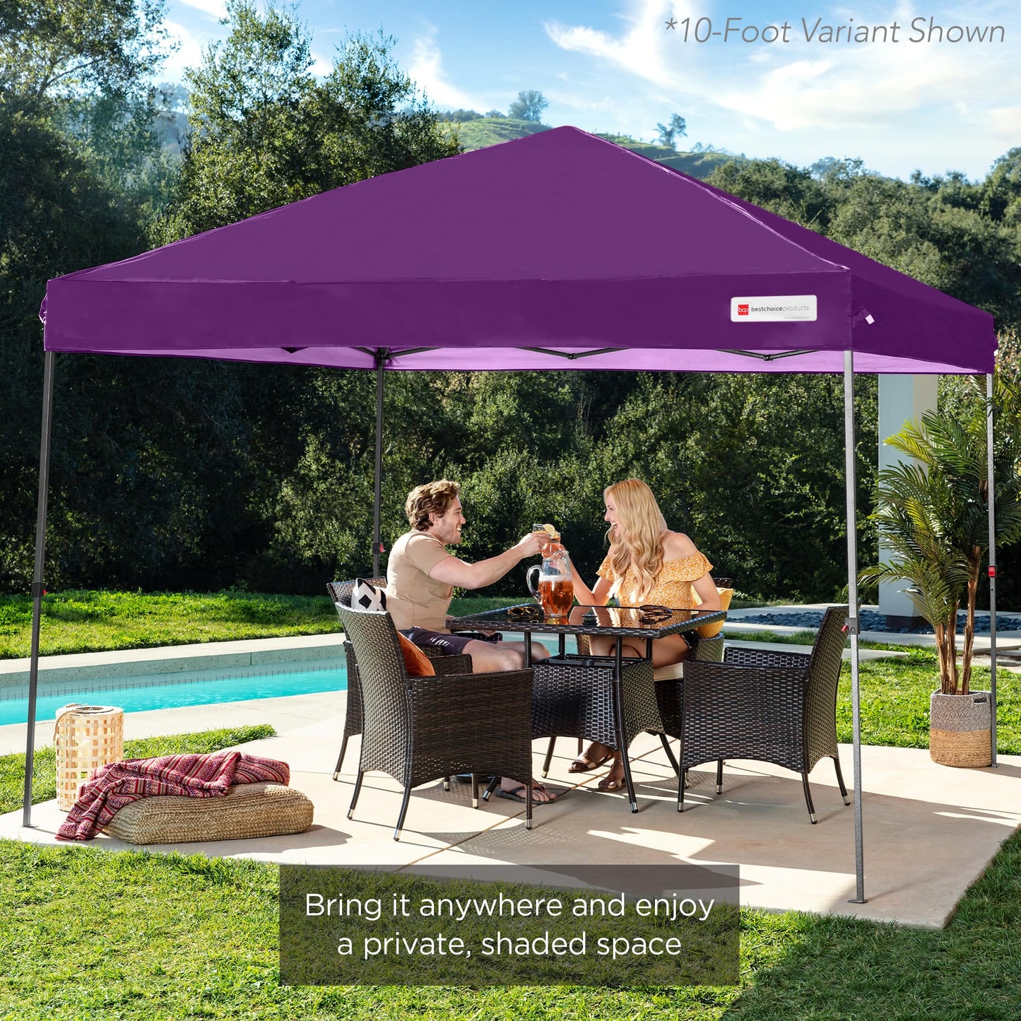 Best Choice Products 8x8ft 1-Person Setup Pop Up Canopy Tent Instant Portable Shelter w/ 1-Button Push, Case, 4 Weight Bags - Amethyst Purple