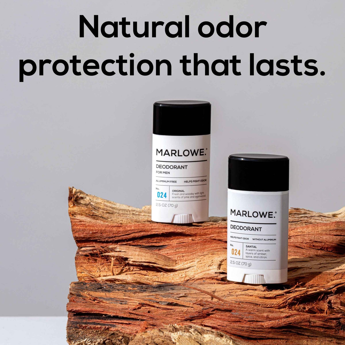 MARLOWE. No. 024 Natural Deodorant for Men 3-Pack | Aluminum Free Stick | Made with Coconut Oil, Shea Butter, Jojoba | Only No-Nonsense Ingredients that Work Best | Fresh & Woodsy Scent