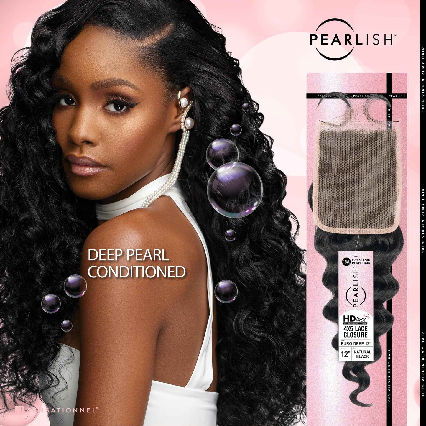 Sensationnel Pearlish bundle 4x5 closure - euro deep 12 inch HD lace beauty supply human hair bundles weave 15a soft remy (NATURAL/BLACK)