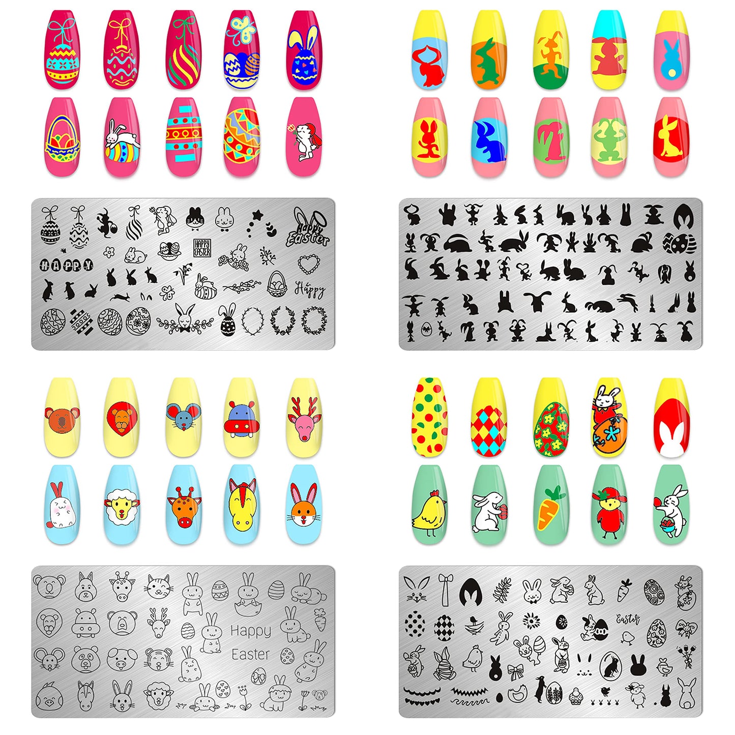 KAAGEE 10Pcs Easter Nail Stamping Plate Bunny Nail Stamp Nail Art Stamping Plates Holiday Nail Design Stamps Nail Stencils Nail Plate Template Tool Nails Accessories