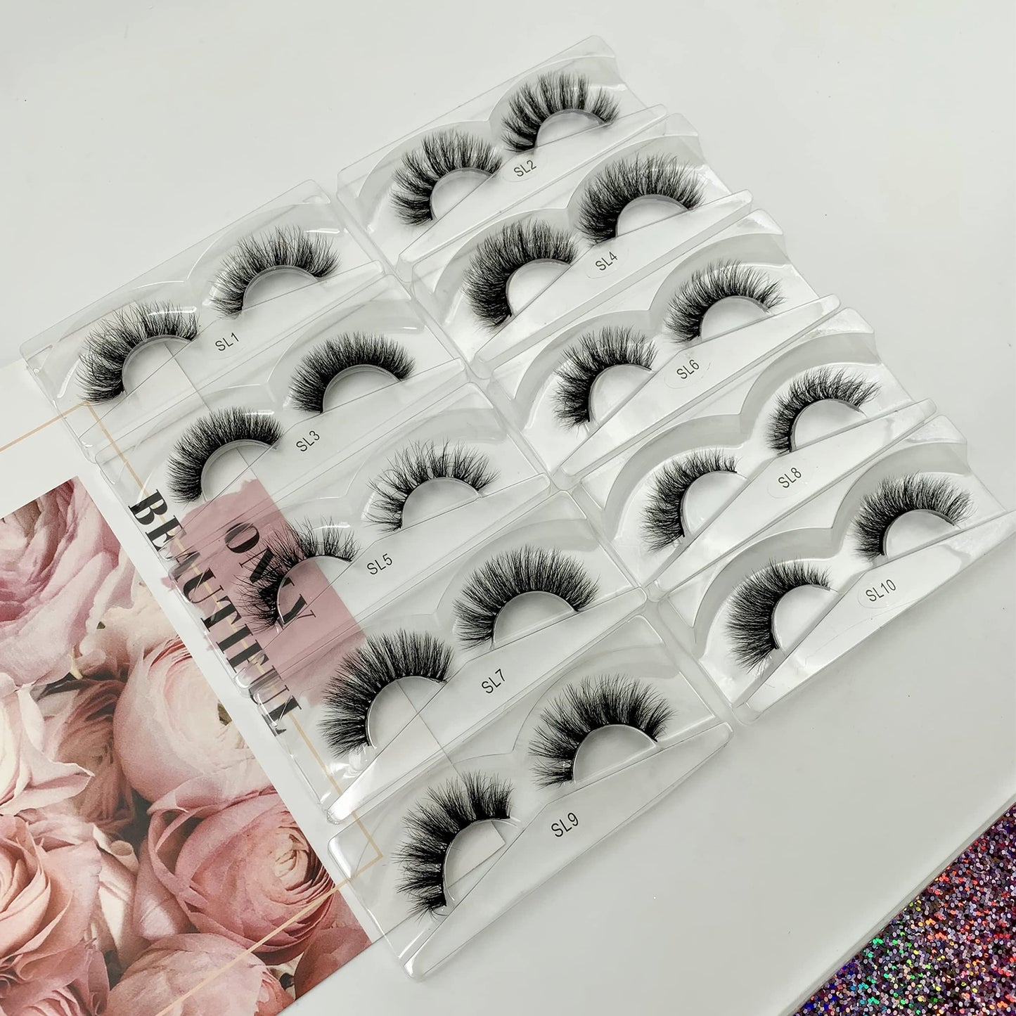 Ellazzle 30 Pairs Faux Mink Eyelashes Wholesale Lashes Pack, Lashes Natural Look 16mm-20mm False Eyelashes Pink