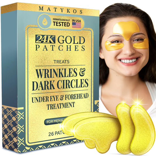 Forehead and Under Eye Wrinkle Patches for Face - Collagen, Hyaluronic Acid and Vitamin A Skin Pads - Forehead Line Remover Wrinkle Eye Patch Set - 26 Golden Sachets