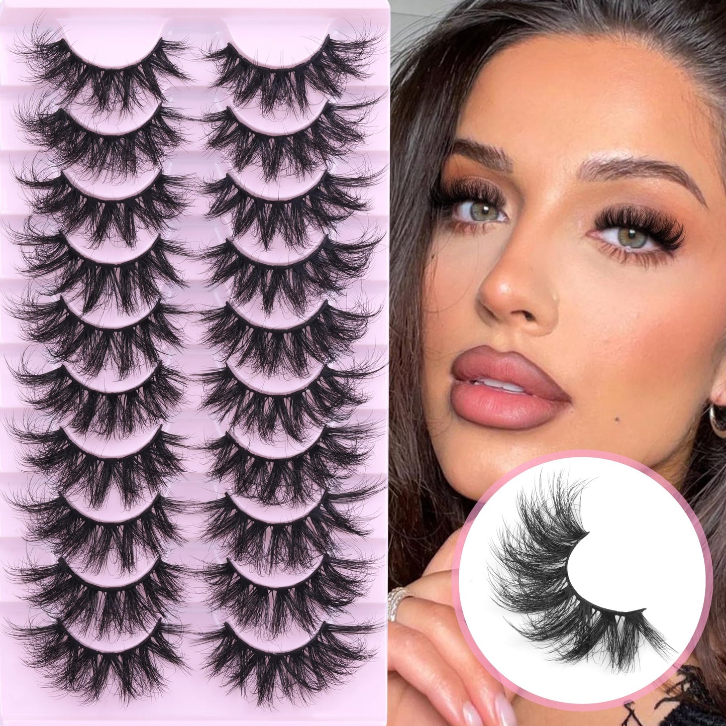 Cat Eye Lashes Fluffy Mink Eyelashes Strip Lashes Natuarl Look Wispy Eye Lashes Pack 5D Volume Fake Lashes Geeneiya