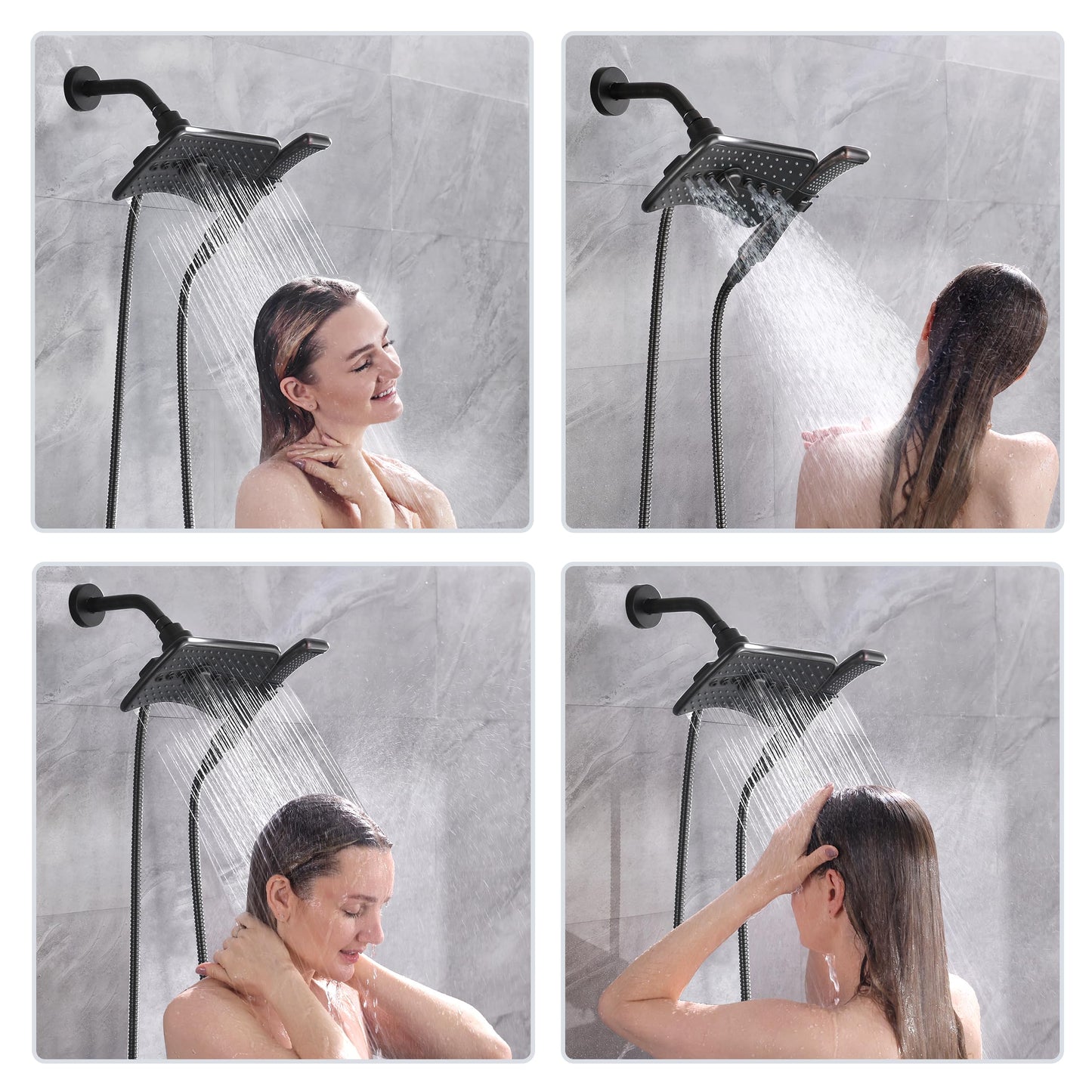 BRIGHT SHOWERS Four Spray Settings Shower Head Set Oil Rubbed Bronze and Black Finishing with 60" Long Stainless Steel Shower Hose