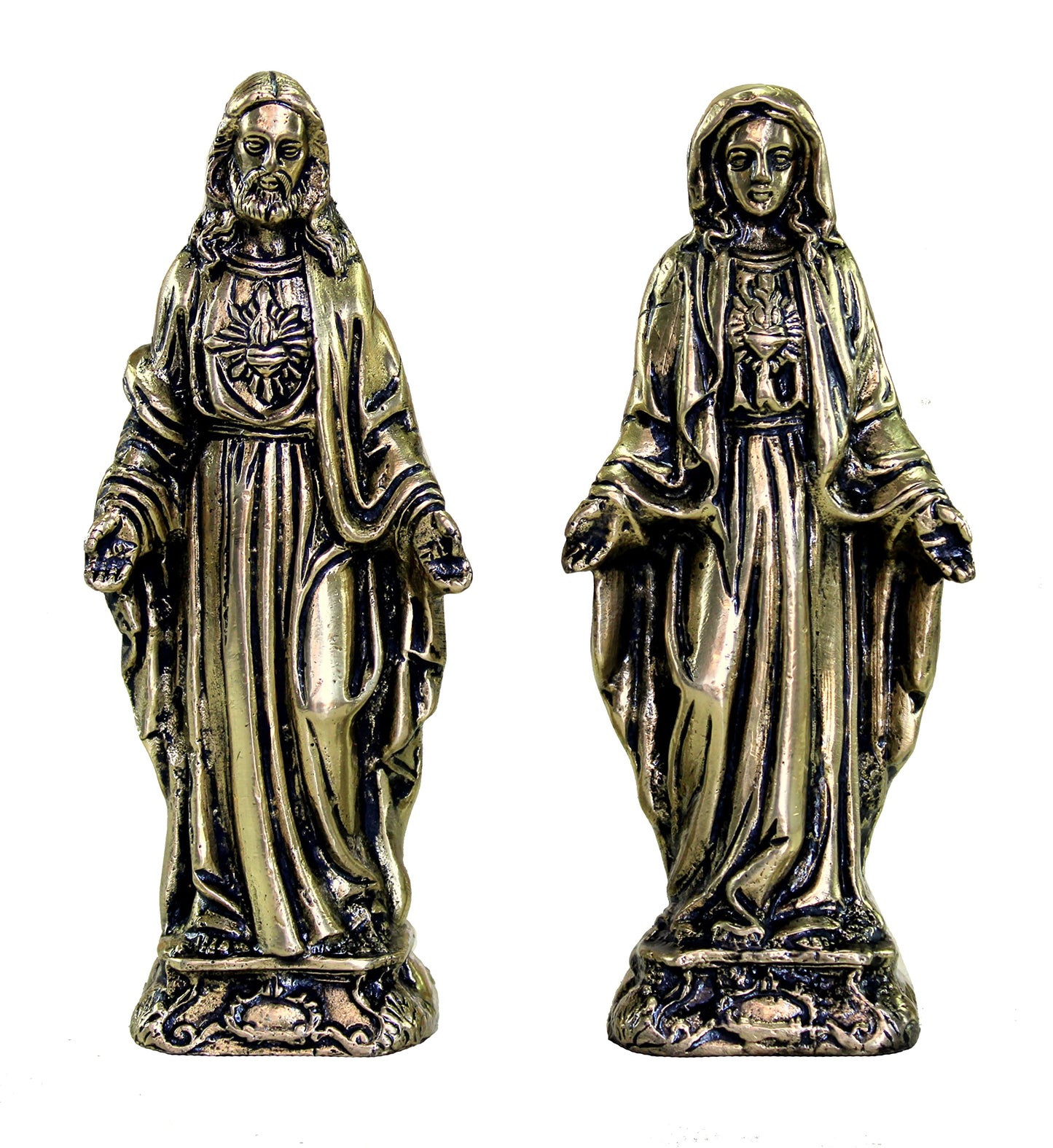 eSplanade Brass Jesus Christ and Mother Mary Idol Statue Sculpture - 5.75 inches | Holy Statue of Christians