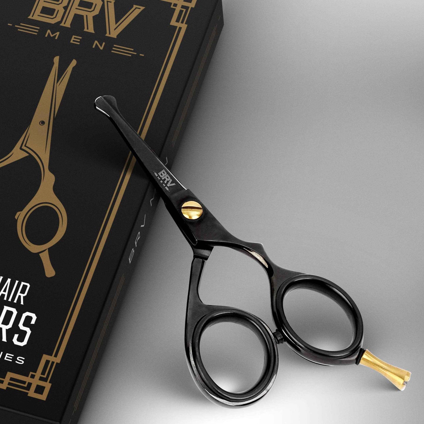 BRV MEN Rounded-Tip Small Trim Scissors for Men 4.2" | High Carbon Stainless Steel | Nose Hair for Men | Professional Grooming Scissors for Beard, Mustache & Ear Hair - RIGHT HANDED (Black)