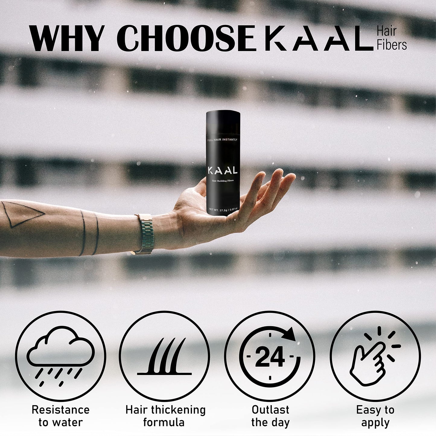 KAAL Hair Fiber, Hair Fibers for Thinning Hair for Women & Men, (0.97 oz, Dark Brown) Hair Building Fibers, Completely Conceals Hair Loss in 15 Sec - 8 Shades for Men Women, Instantly Thicker