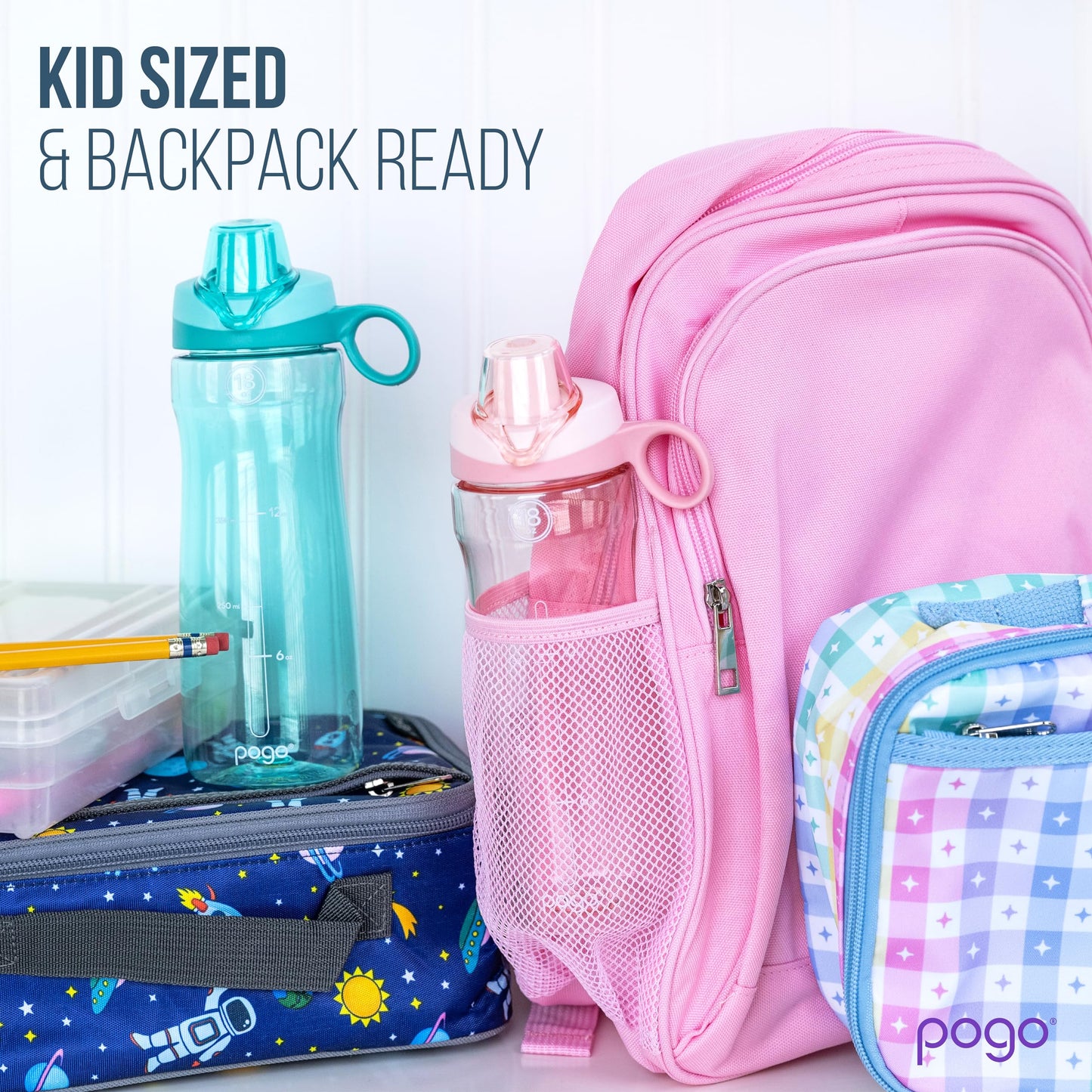 Pogo Plastic Water Bottle with Soft Straw Lid and Carry Handle, BPA Free, Dishwasher Safe, 18oz, Lilac