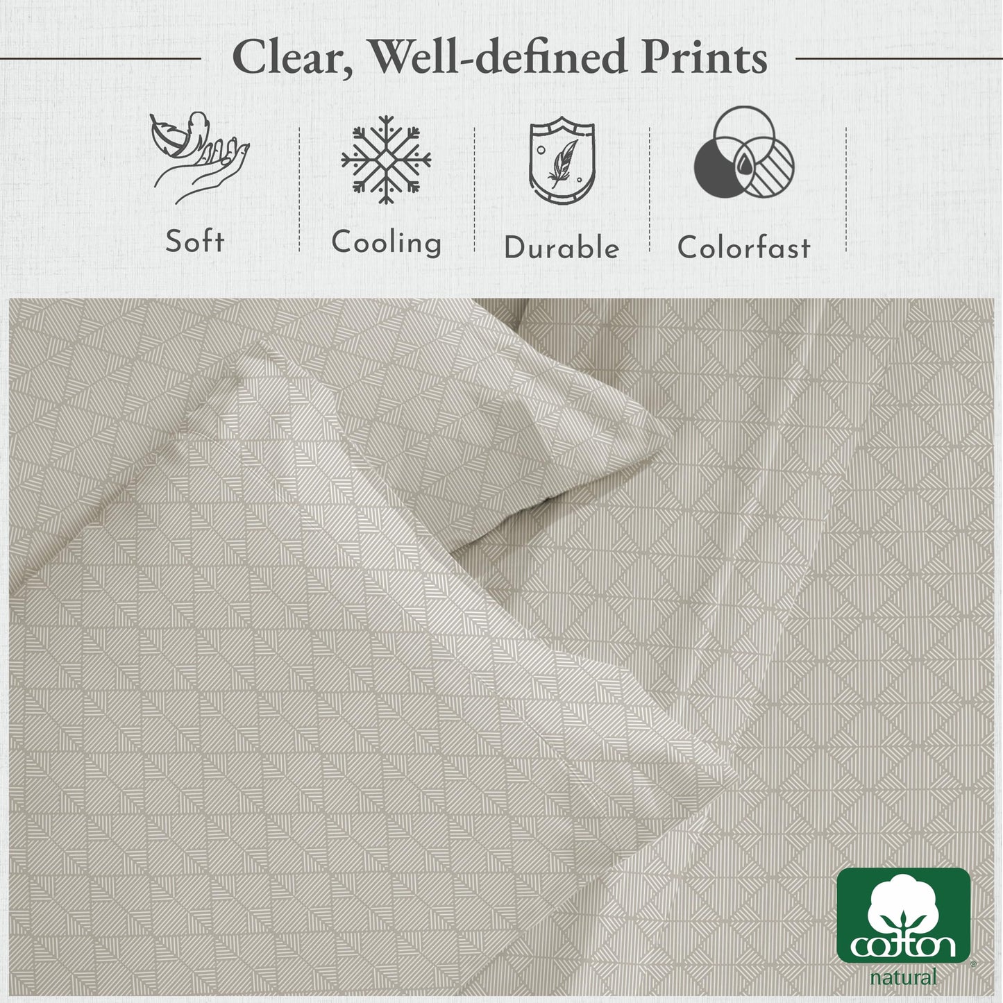 California Design Den Twin Size Sheet Set, 400 Thread Count, 100% Cotton Sateen 3 Pc Deep Pocket Twin Sheets & Pillowcase Set (Taupish-Sage Crosshatch)