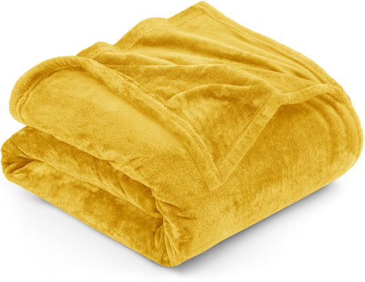 Utopia Bedding Fleece Blanket King Size Yellow 300GSM Luxury Fuzzy Soft Anti-Static Microfiber Bed Blanket (90x102 Inches)