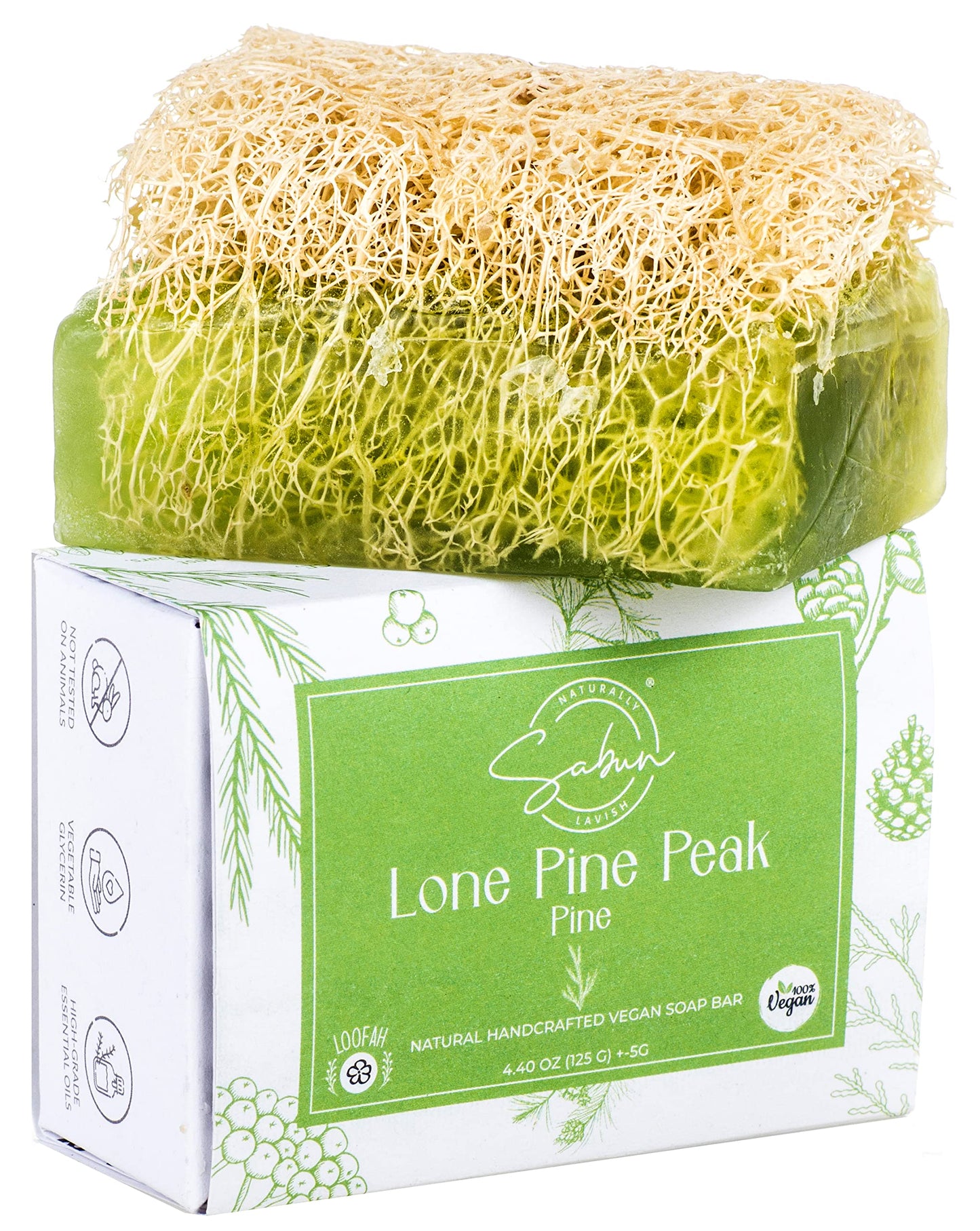 SABUN CO. Pine Oil Loofah Soap - Natural, Handmade, Moisturizing, Exfoliating Luffa Soap for Men | Face & Body Scrub Bar [4.40 oz - 125 gr]