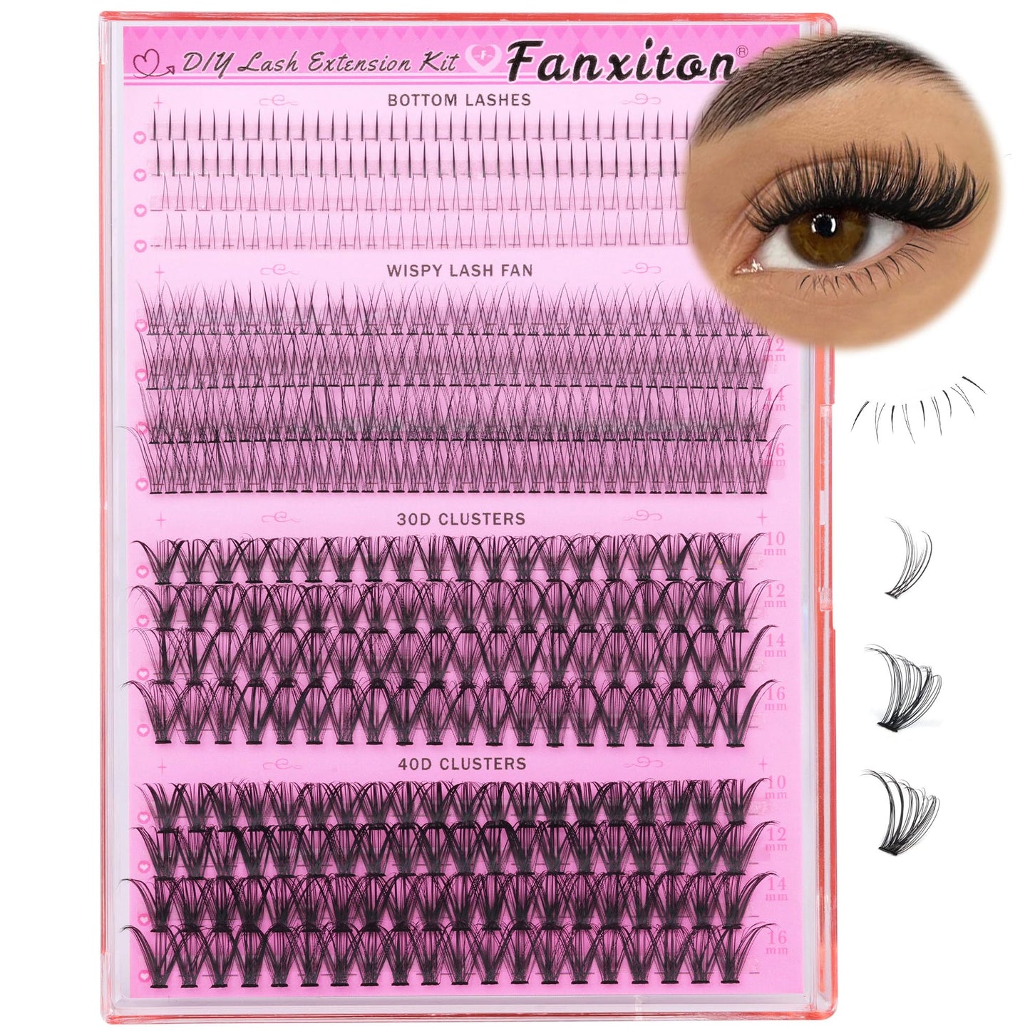 Lash Clusters Wispy 30D+40D D Curl Natural Cluster Lashes 484 Pcs Lash Cluster and Bottom Lashes 9-16 mm Mix Individual Lashes for Beginners