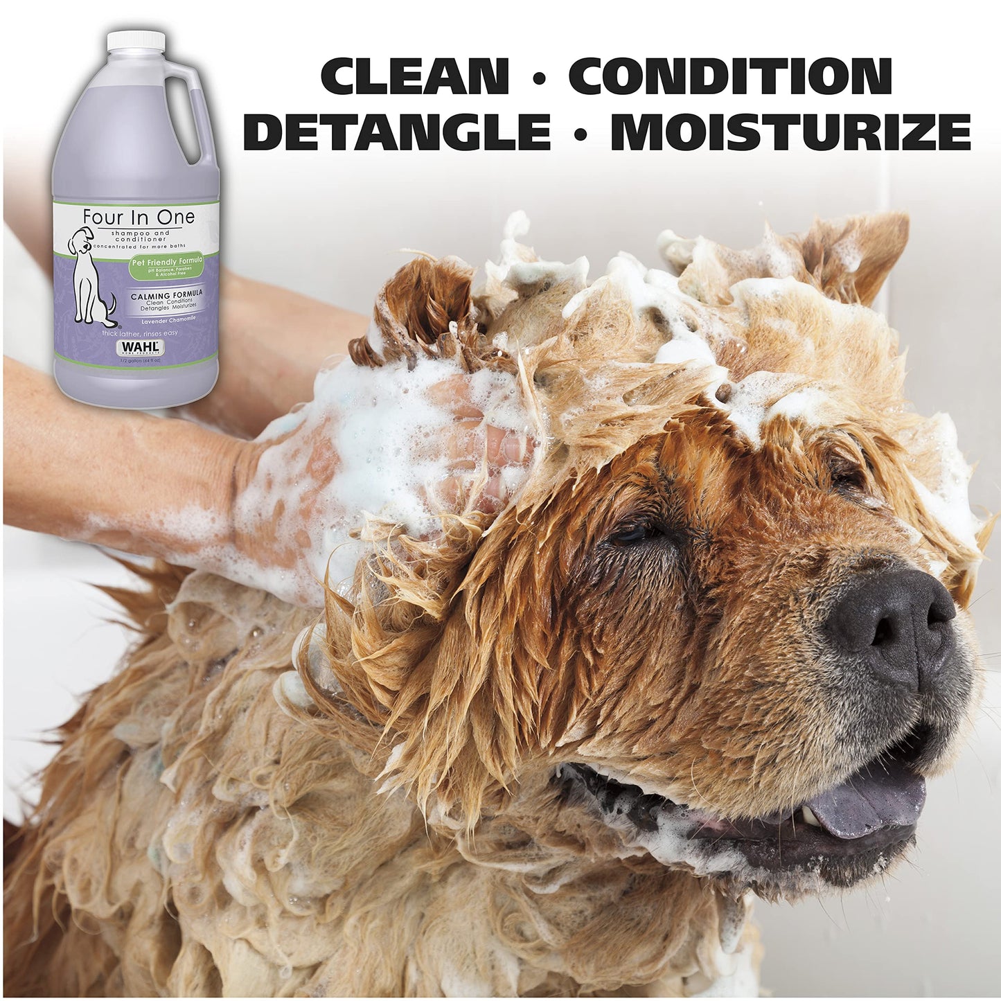 Wahl USA 4-in-1 Calming Pet Shampoo for Dogs – Cleans, Conditions, Detangles, & Moisturizes with Lavender Chamomile - Pet Friendly Formula – 64 Oz - Model 821000-050