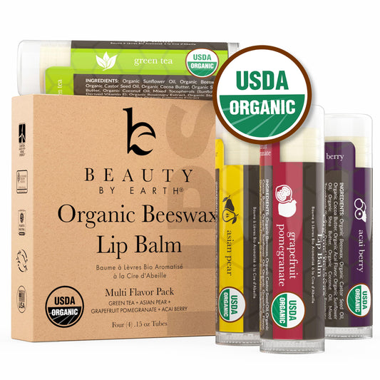 Organic Lip Balm Multi Flavor - 4 Pack Organic Gifts for Women, All Natural Lip Balm, Gift Set for Women, Lip Balm Hydrating Beauty Gifts, Small Birthday Gifts, Lip Moisturizer, Chapstick, Lip Care
