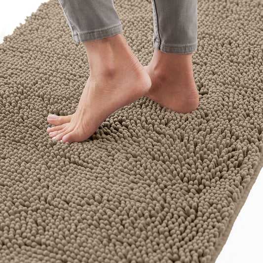 Gorilla Grip Bath Rug 44x26, Thick Soft Absorbent Chenille, Rubber Backing Quick Dry Microfiber Mats, Machine Washable Rugs for Shower Floor, Bathroom Runner Bathmat Accessories Décor, Beige